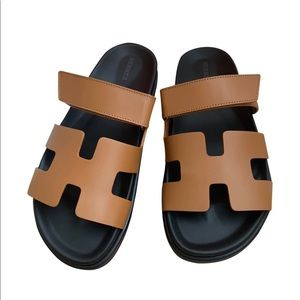 HERMES Chypre Sandals Size 43.5 Gold Brand New